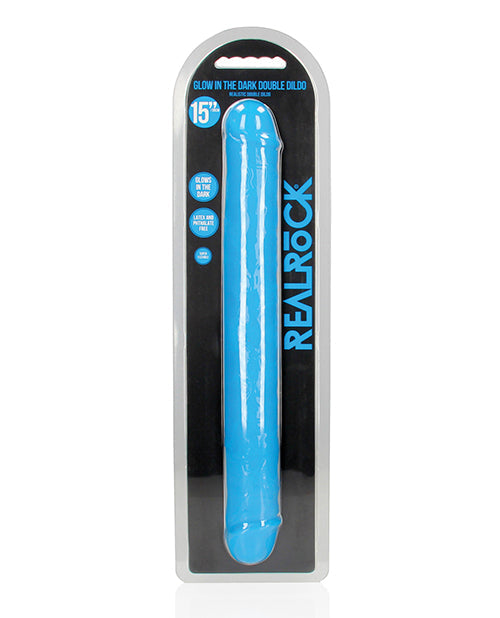 Gode Shots RealRock 15" | Gode géant phosphorescent | Gode double face bleu fluo