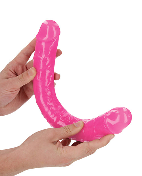 Shots RealRock 15" Groot Dildo | Neonpienk Reuse Dildo | Gloei in die Donker Dubbelzijdige Dildo