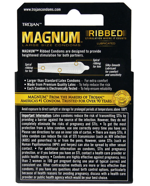Préservatifs côtelés Trojan Magnum - Boîte de 3