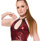 Darque Metallic Wet Look Keyhole Halter Top - Red/Black LG