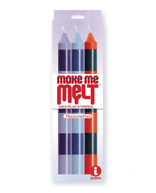Bougies chaudes sensuelles Make Me Melt de 9's - Passionettes Stripes, lot de 3