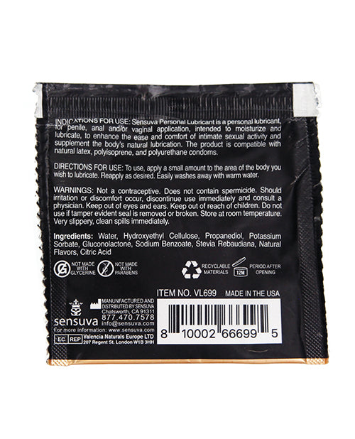 Hydratant personnel naturel à base d'eau Sensuva, sachet à usage unique - 6 ml, pêche