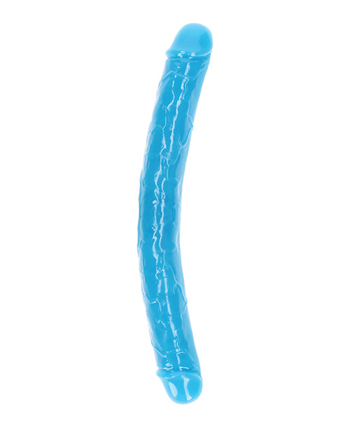 Gode ​​Shots RealRock 15" | Gode géant phosphorescent | Gode double face bleu fluo