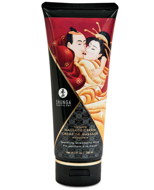 Shunga Kissable Massage Cream - 7 oz vonkelende aarbeiwyn