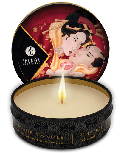 Mini bougie de massage Shunga Romance - 28 g de vin pétillant à la fraise