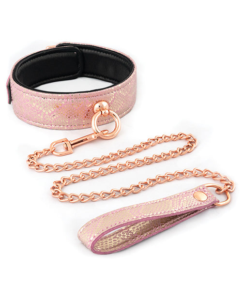 Collier et laisse Spartacus en microfibre avec doublure en cuir - Rose