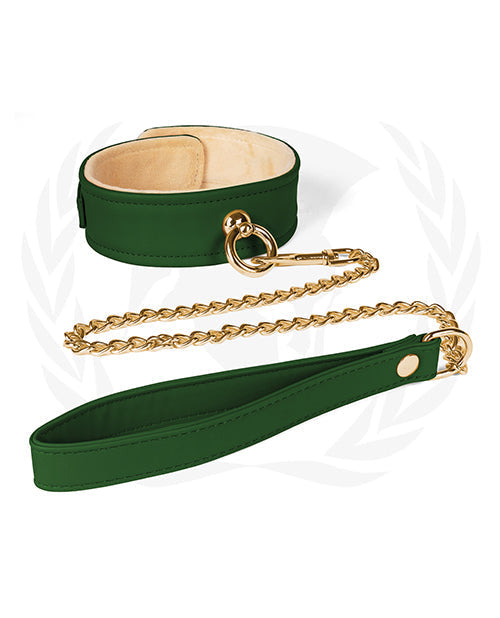 Collier et laisse Spartacus en PU doublé de peluche - Vert