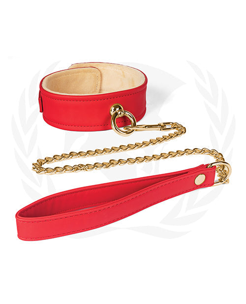 Collier et laisse Spartacus en PU doublé de peluche - Rouge