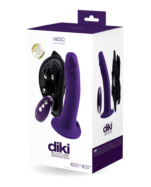 Gode ​​vibrant rechargeable VeDO Diki avec harnais - Violet foncé