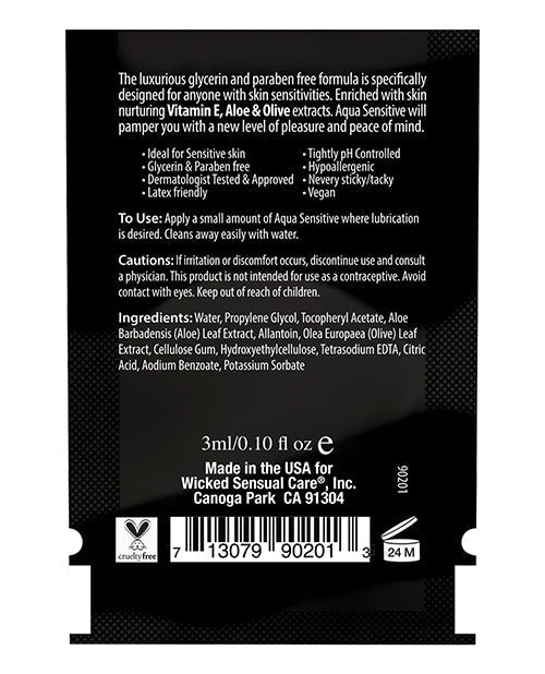 Lubrifiant hypoallergénique à base d'eau Wicked Sensual Care Aqua Sensitive - 0,1 oz
