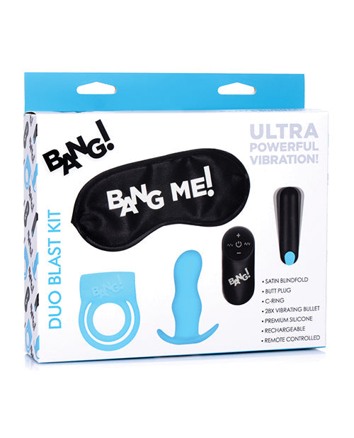 Kit vibromasseur Bang! Duo Blast avec anneau pénien et plug anal télécommandés - Bleu