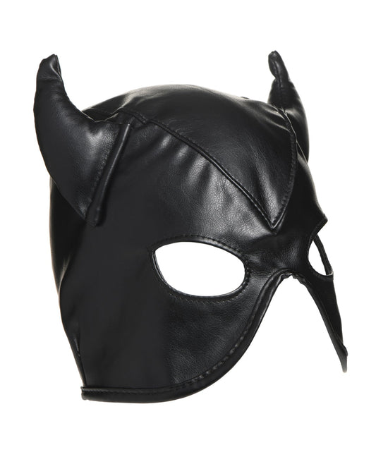 Cagoule de bondage Master Series Dungeon Demon avec cornes - Noir
